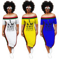 2021 Latest design wholesale summer trendy stylish high quality s-xxxl off shoulder strapless tight letter printed women dresses